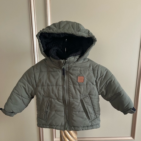 London Fog Green Sherpa Lined Hooded Puffer Winter Jacket Toddler Boys Size 24M - Picture 2 of 7